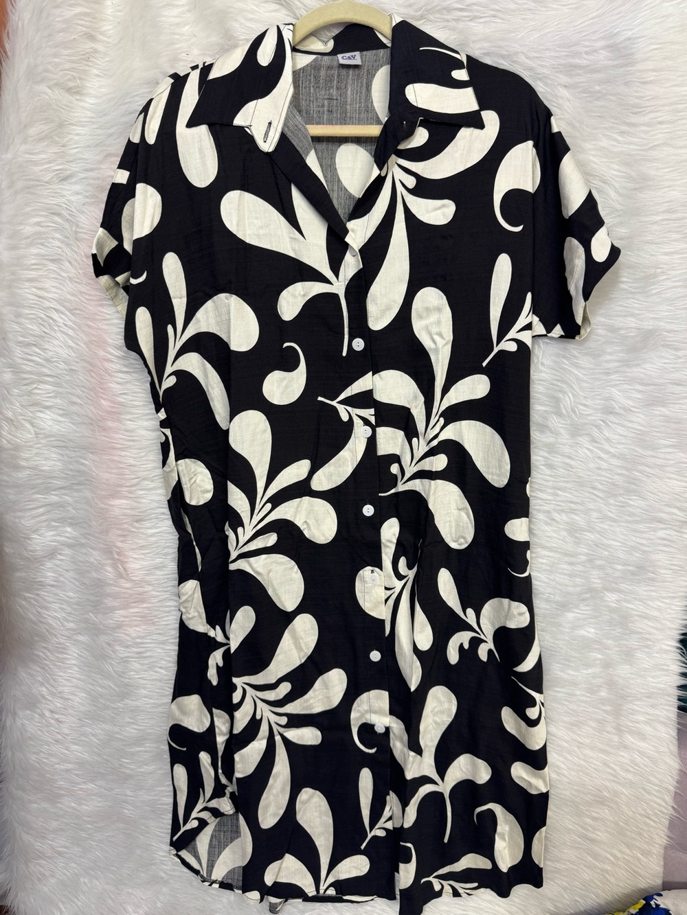Black & Cream Button-Up Shirt Dress